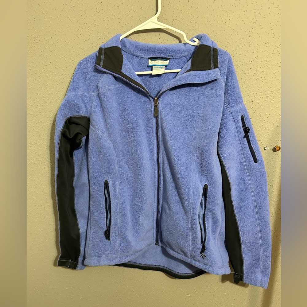 Columbia Blue and Black Fleece Jacket. Size Large.